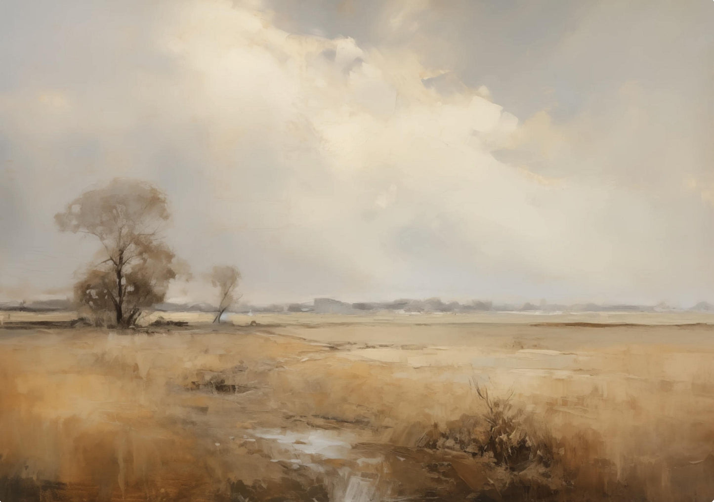 Vintage Meadow Landscape Canvas Print, Large Oil Painting, Farmhouse Style Wall Art, Original Vintage Landscape Art