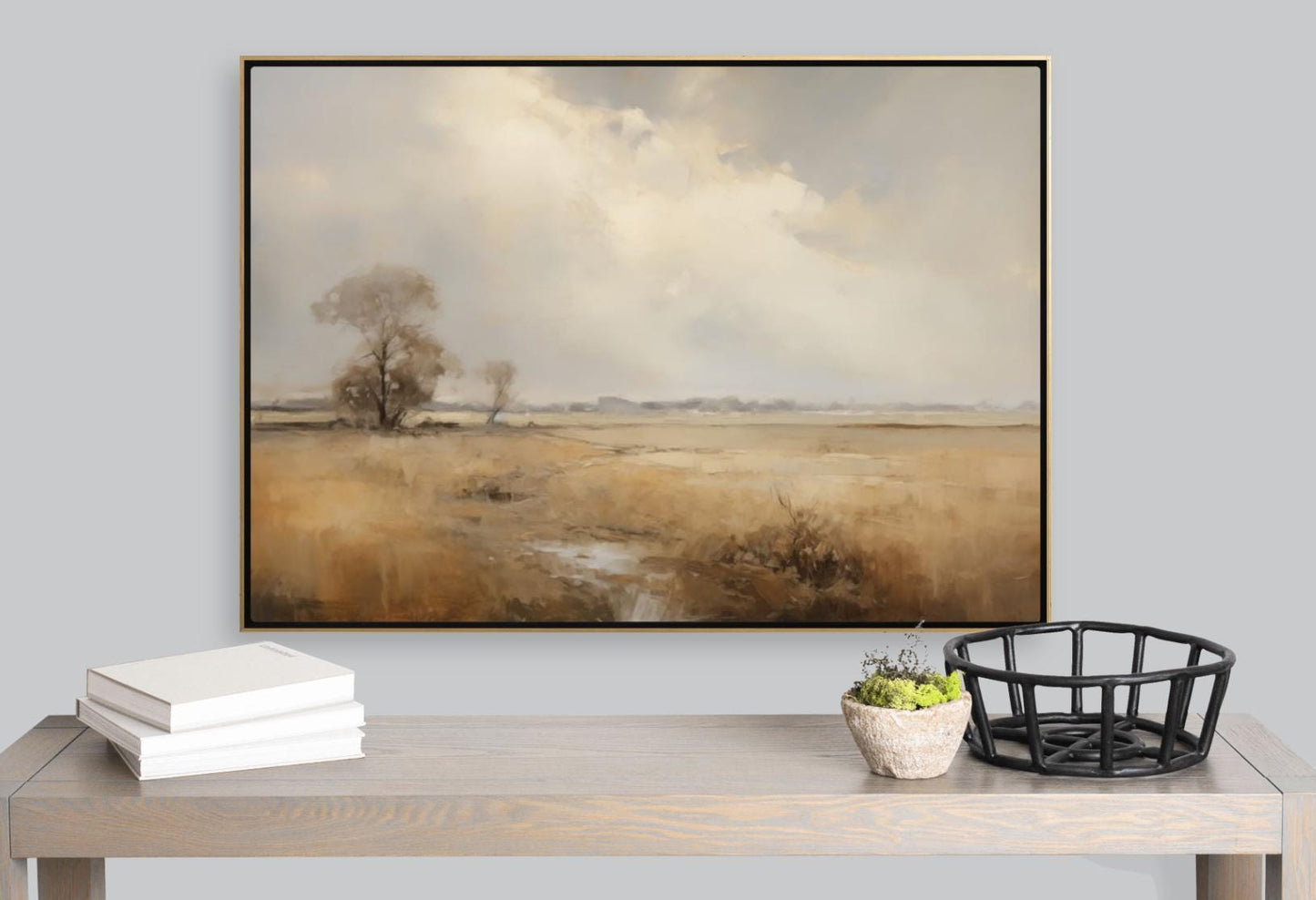 Vintage Meadow Landscape Canvas Print, Large Oil Painting, Farmhouse Style Wall Art, Original Vintage Landscape Art