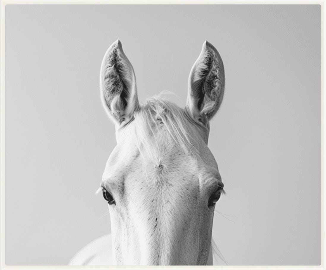 Contemporary White Horse Print | Equestrian Portrait | Oil on Canvas Painting | Farmhouse Living Room Wall Art