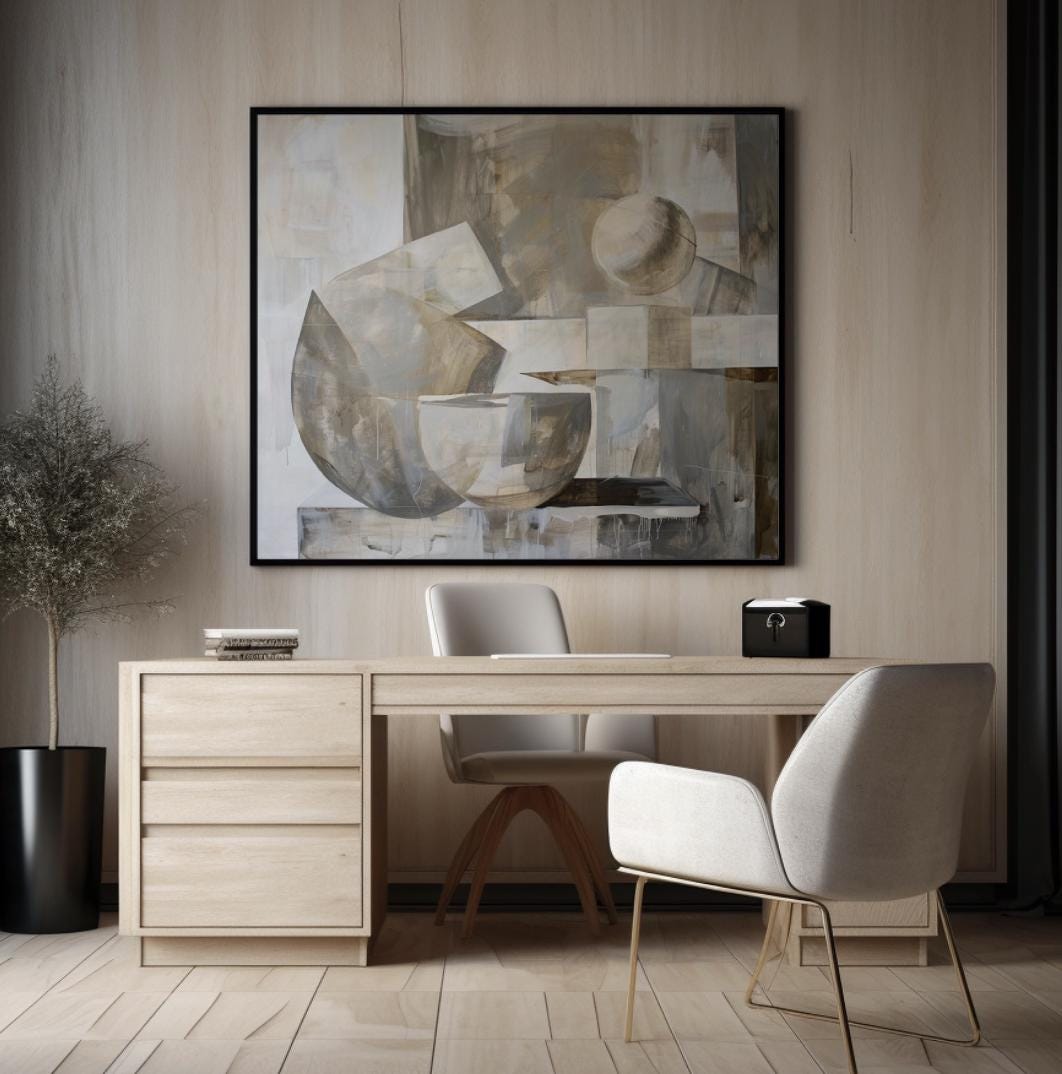 Contemporary Tablescape Artwork, Original Oil Painting, Modern Black and White Art