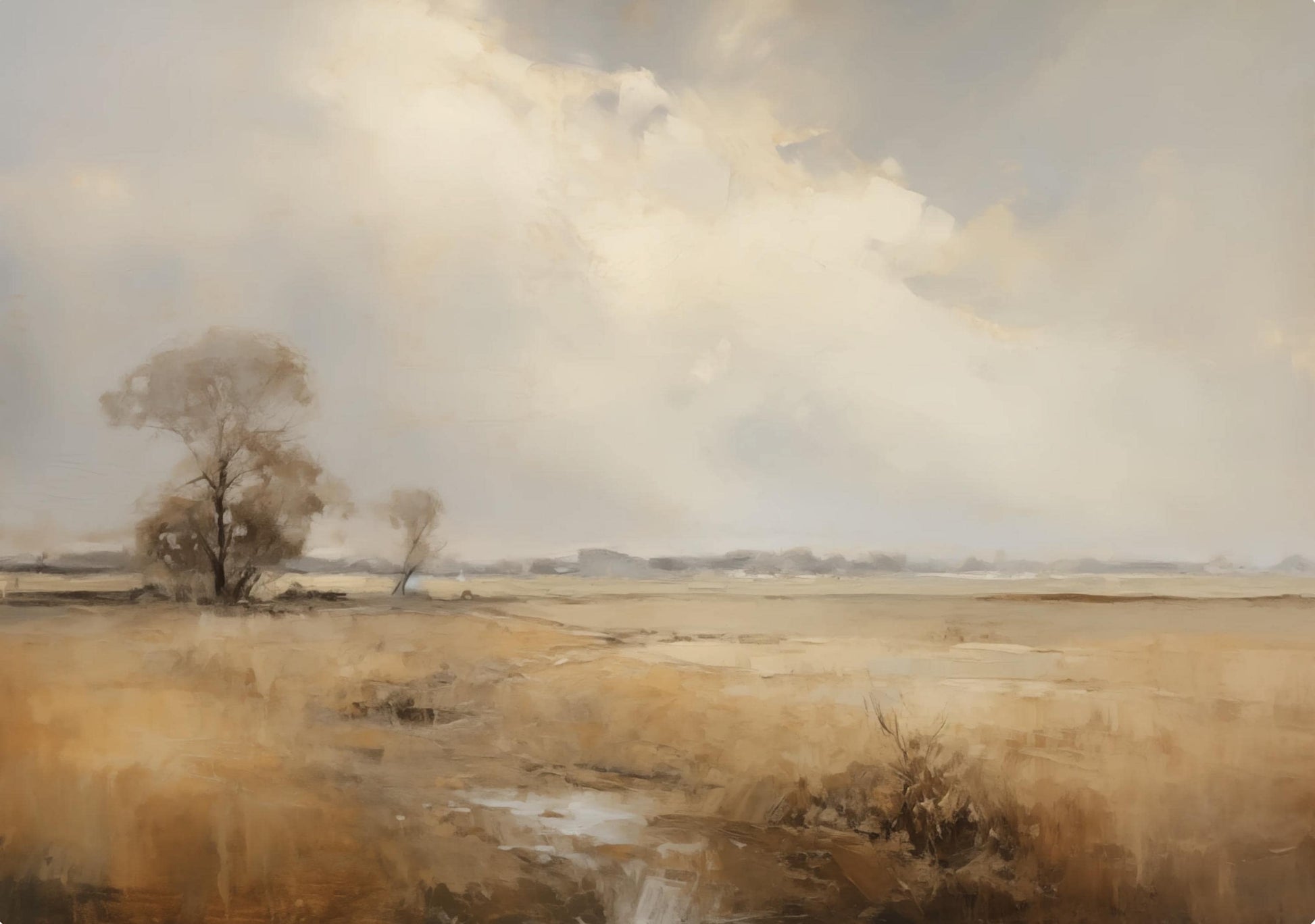 Vintage Meadow Landscape Canvas Print, Large Oil Painting, Farmhouse Style Wall Art, Original Vintage Landscape Art