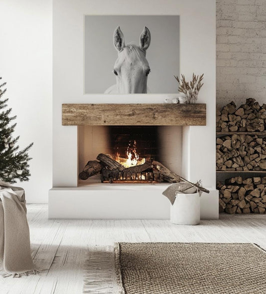 Contemporary White Horse Print | Equestrian Portrait | Oil on Canvas Painting | Farmhouse Living Room Wall Art